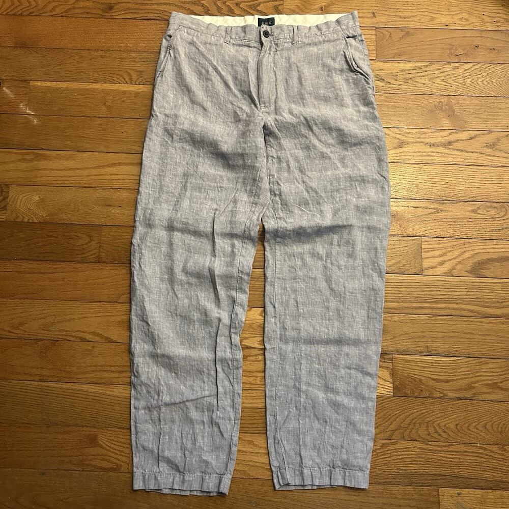 J Crew Oarsman 100% Linen Grey Straight Fit Summer Beach Pants 34x34 (34x32)